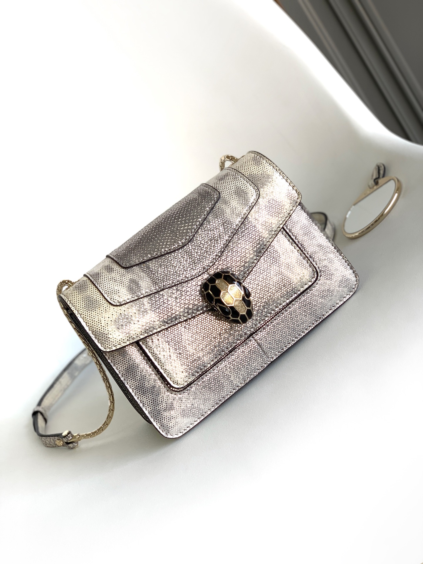 Bvlgari Serpenti Forever Crossbody Bag in Grey Snake Skin